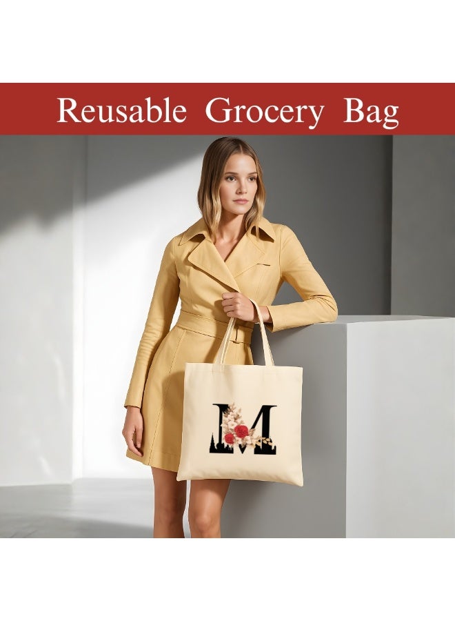 PRINTSHOP4ME Floral Initial Tote Bag A To Z – Cotton Canvas Reusable Tote With Alphabet Print For Grocery, Market And Daily Use - Image 2